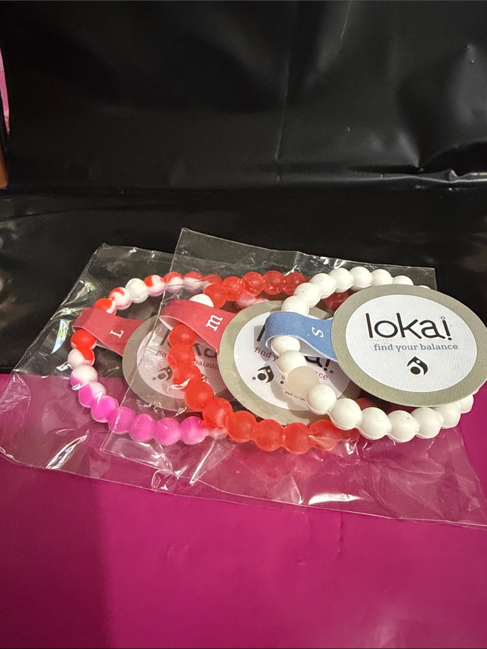 Lokai Kids Triple Bead Bracelet Set - White, Pink & Orange